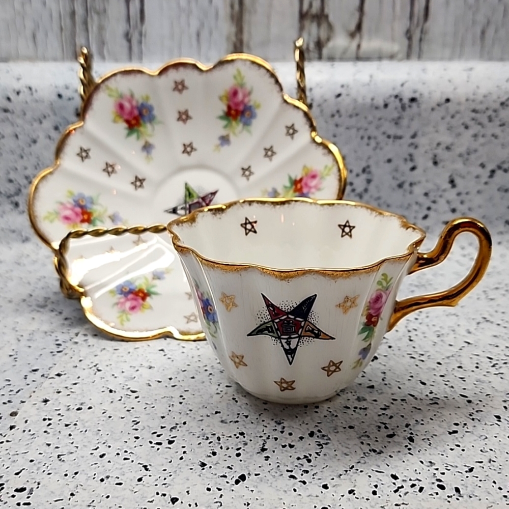 Vintage Royal Stuart Spencer Stevenson Eastern Star Rose Bouquet Cup Saucer Set
